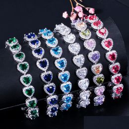 Charm Bracelets White Gold Plated Fl Cz Crystal Heart Bracelet For Girls Women Party Wedding Nice Gift 3738 Q2 Drop Delivery 2021 Jew Dhi0D