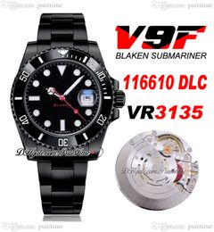 V9F BLAKEN VR3135 Automatic Mens Watch PVD Steel Ceramic Bezel All Black Dial OysterSteel Bracelet Super Edition Same Series Card Puretime B2