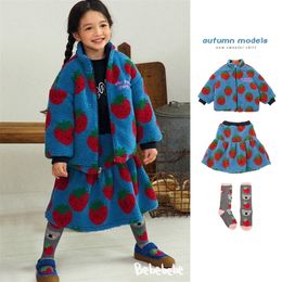 Coat Korean Childrens Down Jackets For Winter Girls Boys Strawberry Outwear Skirt Kids Clothes From 2 to 8 Years Old 220915