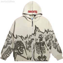 Männer Anime Schädel Hoodies Frauen Vintage Gothic Zip Up Langarm Streetwear Lose Mäntel Harajuku Brief Drucken Mit Kapuze Sweatshirts