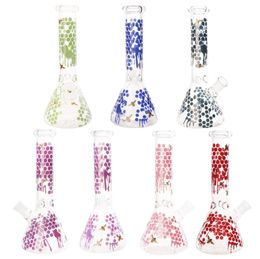 Luminous Decal Hookahs Beaker Glass Thick Bong 9.85 Inch Water Pipe Assorted Colors Mini Bongs Dab Rig