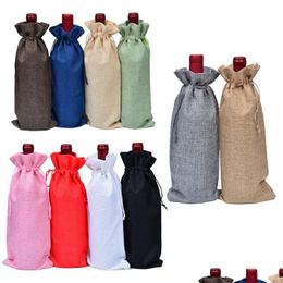 Other Kitchen Tools Jute Wine Bottle Er Red Bags Gift Champagne Pouch Burlap Packaging Bag Wedding Party Decoration Cothes Drop Deliv Dhi6H