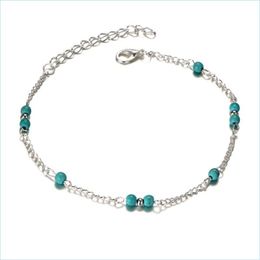 Anklets Unique Turquoise Beads Anklet Souvenir Ankle Bracelet Sier Beach Foot Chain Jewellery Fast New Selling 528 T2 Drop Delivery 2021 Dhllb