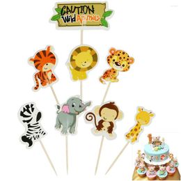 Festive Supplies 24Pcs Jungle Safari Cupcake Picks Animal Cake Toppers Cartoon Inserts Card Party Gifts For Kids Birthday Wedding Decor