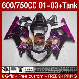 Injection Mould Fairings & Tank For SUZUKI GSXR750 GSXR-750 GSXR600 750CC K1 2001 2002 2003 152No.118 600CC GSXR-600 01-03 GSXR 750 600 CC 01 02 03 OEM Fairing pink flames
