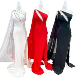 Fitted Prom Dress 2023 Cape Front Cut-Out High Slit Lady Formal Evening Wedding Party Maxi Gown Homecoming Court Pageant Gala Runway Red Carpet Light-Blue Off-White Red