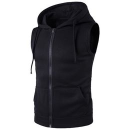 Men's Vests SHUJIN Vest Men Fashion Solid Sleeveless Hoodies Cardigans Jacket Autumn Spring Zipper Pockets Mens Vest Casual Waistcoat Tops 220915