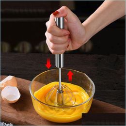 Egg Tools Kitchen Accessories Mixer Egg Beater Manual Self Turning Stainless Steel Whisk Hand Blender Cream Stirring Gadgets Drop Del Dhtno