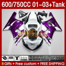 OEM Fairings & Tank For SUZUKI GSXR600 750CC GSXR-750 K1 2001-03 152No.25 600CC GSXR 600 750 CC GSXR750 01 02 03 GSXR-600 2001 2002 2003 Injection Mould Fairing purple white