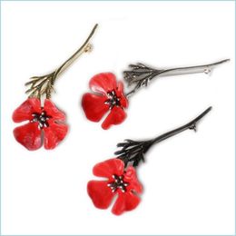 Pins Brooches Wholesale New Vintage Style Retro Creative Red Flower Brooch Lapel Pins 3 Colours Available 2438 T2 Drop Delivery 2021 J Dh1Un