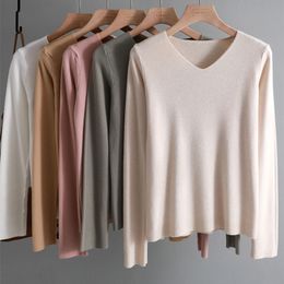 Women's Knits Tees chic casual Autumn Winter Basic Sweater pullovers Women v-neck Solid Knit Slim Pullover female Long Sleeve warm Khaki Sweater 220915