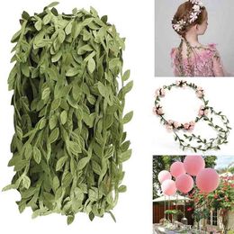 floral diy NZ - Faux Floral Greenery 10Meter Silk LeafShaped Handmake Artificial Green Leaves For Wedding Decoration Diy Wreath Gift Scrapbooking Craft Fake Flower J220906