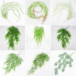 Faux Floral Greenery Artificial Plant Vines Wall Hanging Simulation Rattan Leaves Branches Green Plant Ivy Leaf Home Wedding Decoration PlantFall J220906