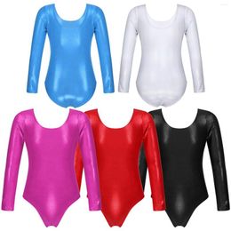 Girl Dresses Kids Girls Figure Ice Skating Wear Long Sleeve Shiny Metallic Ballet Dance Gymnastics Leotard Bodysuit Training Costume