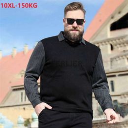 Men's Polos autumn spring men polo shirts striped long sleeve large size 8XL 9XL 10XL patchwork turn down collar tees loose casual tops 54 220915