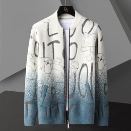 Men's Wool Blends European and American trend printed knitted cardigan men's designer autumn and winter Personalised zipper sweater coat 220915