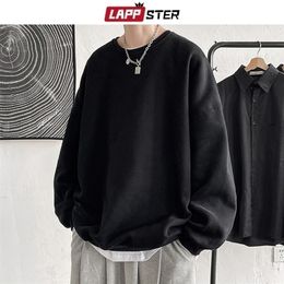 Mens Hoodies Sweatshirts LAPPSTER Men Colorfuls Black Solid Oversized Japanese Streetwear Man Harajuku Crewneck Hoodie 5XL 220914