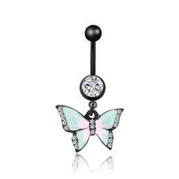 Nipple Rings Navel Belly Nipple Ring Inlay Crystal Rhinestone Women Drop Oil Butterfly Shaped Breast Rings Punk Human Piercing Body J Dhf16