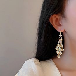 Dangle & Chandelier New Peacock Pearl Drop Earrings Zircon High-end Fashion Temperament Dangle Earring Wedding Party Ladies Jewellery Accessories