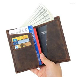 Wallets Men Genuine Leather Passport Holder Wallet Man's Vintage Cowhide Short Purse Male Crazy Horse Cover For Cards