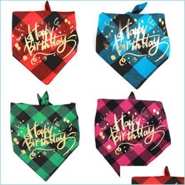 Dog Apparel 4 Colors Triangar Dog Scarf Happy Birthday Dogs Plaid Bandanas Pet Decoration Supplies Drop Delivery 2021 Home Garden Bdes Dhfmd