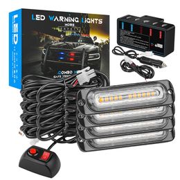 12V 12LED Car Emergency Lights 4 IN 1 Super Bright Sync Feature Hazard Warning Strobe Grille Light With Control Box 4pcs