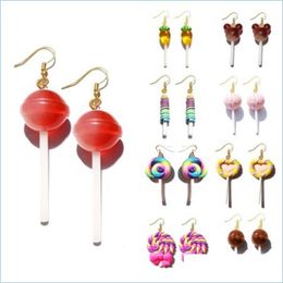 Dangle Chandelier Earring For Women Resin Lollipop Drop Earrings Children Jewellery Custom Made Handmade Cute Girls Cotton Candy Gift Dh6S5