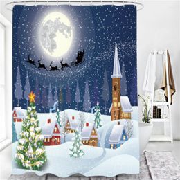 Shower Curtains Christmas Print Curtain Set With Anti Slip Toilet Mat Rug Carpet Bath Products Bathroom Home Decor Hooks