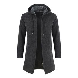 Men's Wool Blends Winter Mens Fleece Cardigan Sweaters Coats Men Hooded Long Cardigan Men Casual Thick Warm Sweatercoat Solid Sweaters Jackets Men 220915