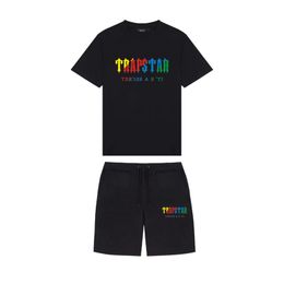 23SS Men Trapstar t Shirt Shorts Sleeve Print Outfit Chenille Tracksuit Black Cotton London Streetwear Classic design 69es