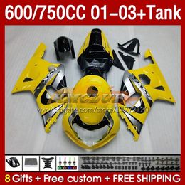 Injection Mould Fairings & Tank For SUZUKI GSXR750 GSXR-750 750CC K1 600CC 01-03 152No.81 GSXR 750 600 CC GSXR600 2001 2002 2003 GSXR-600 01 02 03 OEM Fairing yellow stock