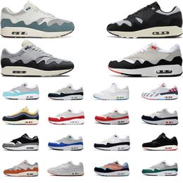 OG 1s Running shoes 1 87s Sneakers Trainers Desigener Mens and Women New Style of Parra Patta Waves Bred Elephant White Gum EUR 36-45
