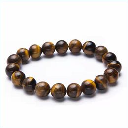 Beaded Strands Strands Jewellery Drop Delivery 2021 Natural Tiger Eye Stone Beaded Bracelets 8Mm Yoga Nce Beads Buddha Prayer Elastic Dhjxq