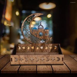 Party Decoration Hand Carved Ramadan Wooden Dinner Plate Eid Mubarak Supplies Holiday Tray Table Ornament Dessert F1Q1
