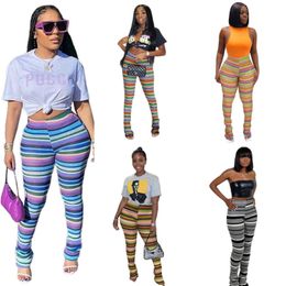 Bayan Kaburga Pantolon Tasarımcı Giysileri Renk Stripe Jakard Moda Tayt Yığılmış Pantolon Çan Flares