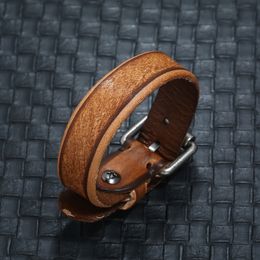 Pin Buckle Belt Cattlehide Leather Bangle Cuff Adjustable Bracelet Wristand for men women Fashion Jewellery