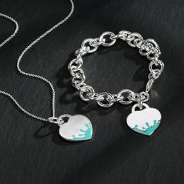 925 Silver Enamel Pendant Necklace Lobster Clasp Bracelet Luxury Chain Jewelry Gift