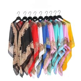 Chiffon Shawl Pareo Summer Silk Scarf Magic Shawl For Women Sunscreen Super Long Beach Towel Cardigan Holiday Bikini Blouse Breathable Cape Sexy Tippet