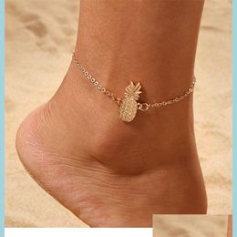 Anklets Anklet Three Nsional Pine Women Ankle Bracelets Plated Gold Lady Hollowing Out Anklets Alloy Fruits Chain 0 75My J2B Drop Del Dhqhp