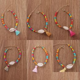 Beaded Strands Rice Shell Tassel Beads Strands Bracelet Jewelry Set Adjustable Handmade Colorf Chain Women Summer Party Gift Bracele Dh4Im