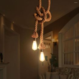 Pendant Lamps 2022 Bar Cafe E27 Double Head Vintage Rope Hanging Ceiling Light Lamp Industrial Retro Country Style Dining Hall