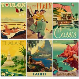 Famous City Landscape Poster Travel Cities Metal Painting Plaque Metal Signs Vintage States Italy Japan Thailand TAHITI London Retro Plate Art Home Bar Pub Club