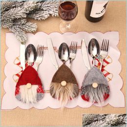 Christmas Decorations Santa Claus Spoon Fork Cutlery Holder Merry Christmas Decor For Home Gift Xmas New Year Party Ornament Drop Del Dhxvg