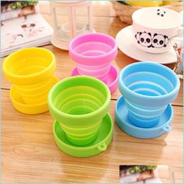 Other Drinkware 4 Colours Sile Folding Cup Outdoor Cam Telescopic Collapsible Water Travel Saucers Portable Drinking Bottle Drop Deliv Dhhs4