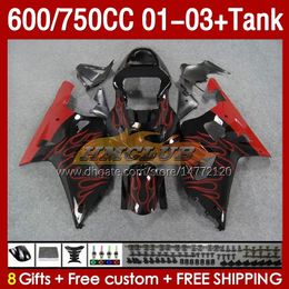 OEM Fairings & Tank For SUZUKI GSXR-750 GSXR600 750CC K1 GSXR750 01 02 03 152No.57 600CC GSXR 750 600 CC 2001 2002 2003 GSXR-600 01-03 Injection Mold Fairing red flames blk