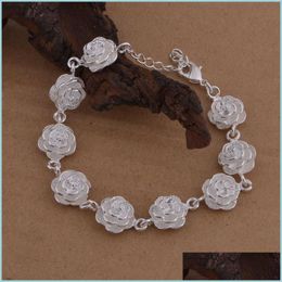Link Chain 925 Sterling Sier Fl Rose Flower Chain Bracelet For Women Wedding Engagement Party Fashion Jewelry 1283 T2 Drop Delivery Dhc4Z