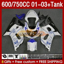 OEM Fairings & Tank For SUZUKI GSXR-750 GSXR600 750CC K1 GSXR750 01 02 03 152No.62 600CC GSXR 750 600 CC 2001 2002 2003 GSXR-600 01-03 Injection Mould Fairing blue glossy