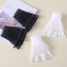 Knee Pads 1 Pair Korean Women Girls Fake Flared Sleeves Double Layer Lace Pleated Ruched False Cuffs Wrist Warmers