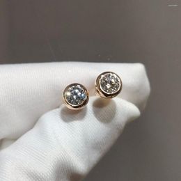 Stud Earrings Silver 925 Original Rose Gold Diamond Test Past Round Brilliant Cut Total 2 Carat D Color Moissanite Gemstone Gift