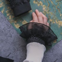 Knee Pads Autumn Gloves Women's Knitting Leisurely Versatile Bowl Lace Black Fall Winter Women Hand Cuffs Big Wave